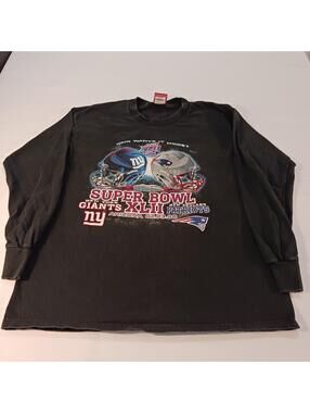 Vtg NFL Super Bowl XLII Giants Vs Patriots 2008 Men's Black Cotton T-Shirt XL